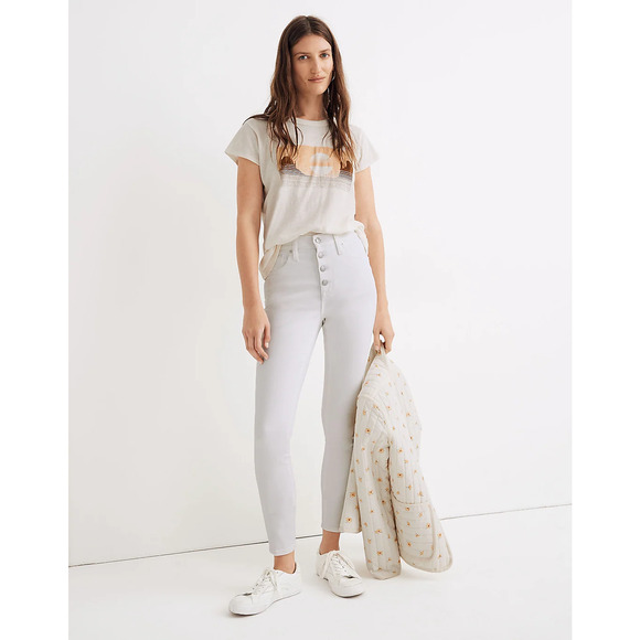 Madewell 10" High Rise Skinny Crop Jeans Stretch Button Fly Pure White Womens 25 - Picture 9 of 10